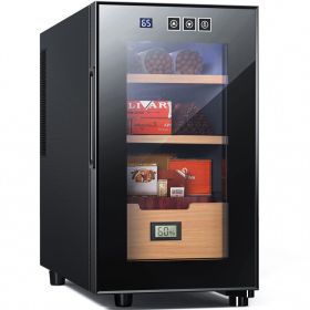 Intelligent Control Temperature Cedar Wood Low Noise Cigar Wine Refrigerator (Color: Black)